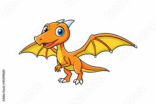 Cute pterodactyl dinosaur cartoon vector illustration 