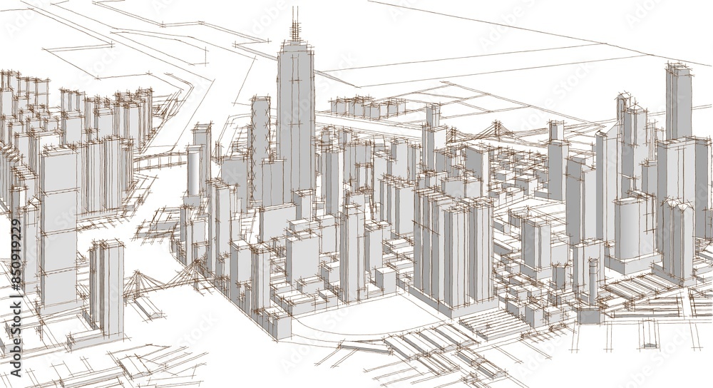 Fototapeta premium modern city panorama 3d illustration