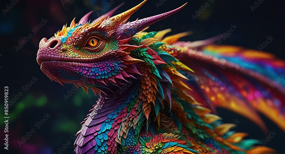 Obraz premium Free Photo New colorful dragon with 3d wallpaper dazzlingly psychedelic dragon