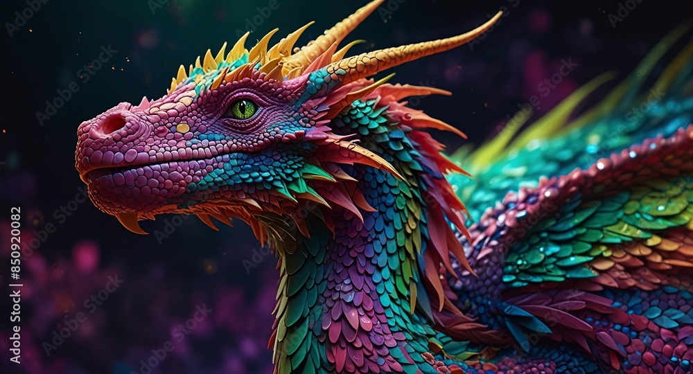 Obraz premium Free Photo New colorful dragon with 3d wallpaper dazzlingly psychedelic dragon