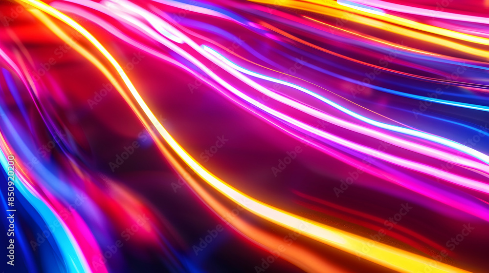 Colorful glowing neon lines on black surface, bright abstract background Colorful glowing neon lines on black surface, bright abstract background