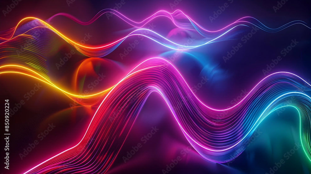 Colorful glowing neon lines on black surface, bright abstract background Colorful glowing neon lines on black surface, bright abstract background
