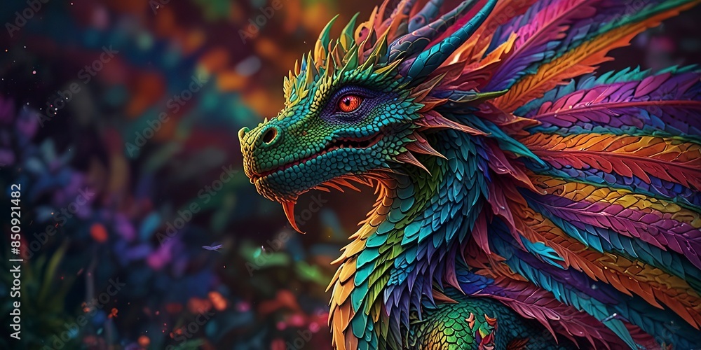 Obraz premium Free Photo New colorful dragon with 3d wallpaper dazzlingly psychedelic dragon