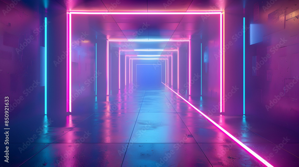 Futuristic room with neon lights abstract background Futuristic room with neon lights abstract background