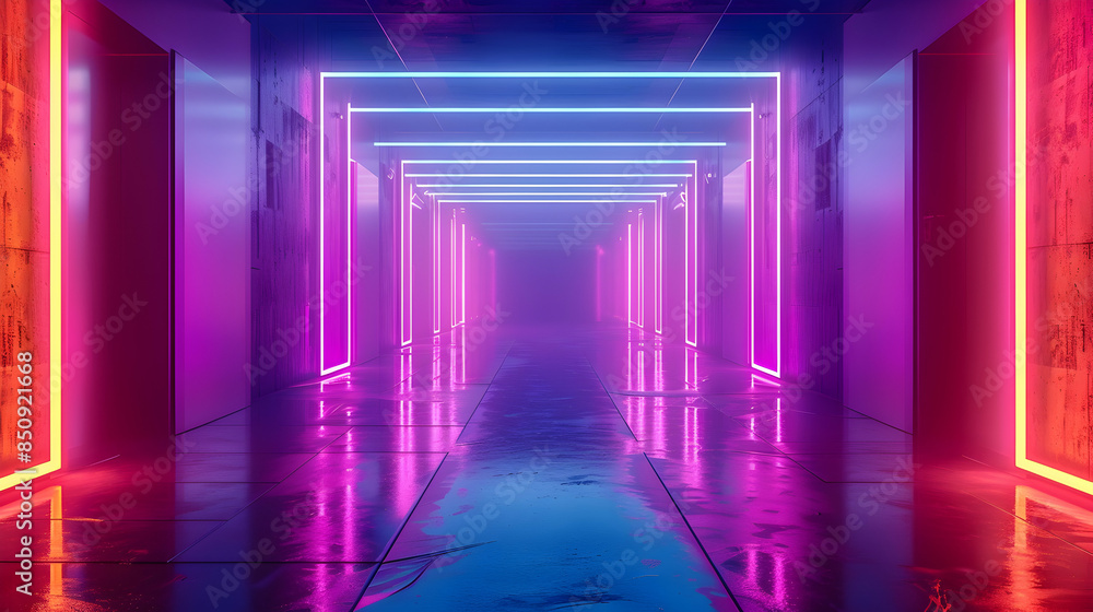 Futuristic room with neon lights abstract background Futuristic room with neon lights abstract background