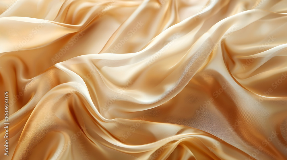 Fototapeta premium Semi transparent silk fabric of golden color abstract background