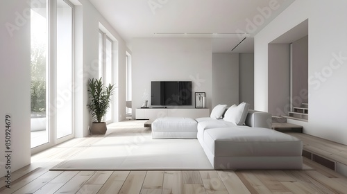 Modern Living Room Interior with Cozy White Furniture © Mehak