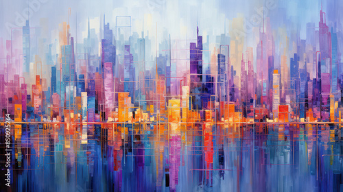 Dynamic Urban Nightscape, Abstract City Skyline. Generative AI © ART STORE