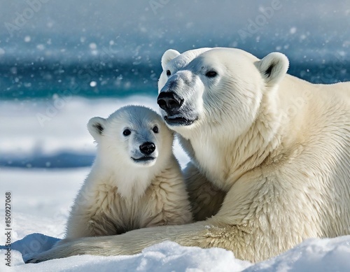 Eisbär mit Baby im Schnee © oxie99