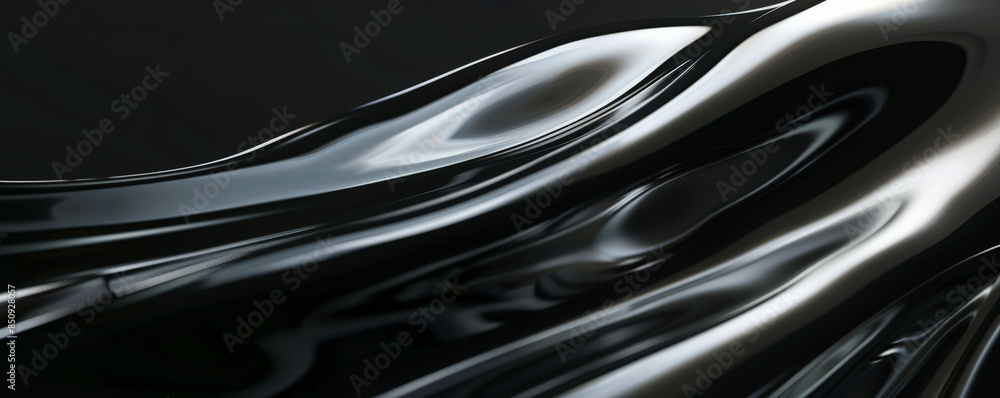 Fototapeta premium Black background with glossy, reflective surface and soft lighting.