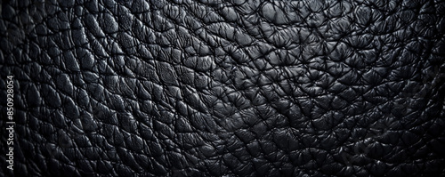 Black background with dark, textured leather surface.