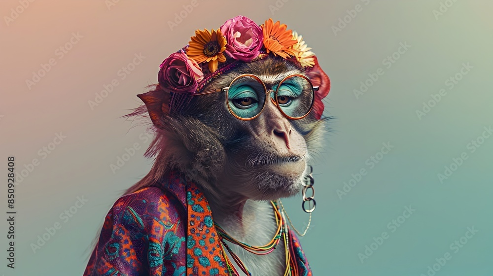 Surreal of Bohemian-Clad Mangabey Monkey in Studio Lighting Surreal of Bohemian-Clad Mangabey Monkey in Studio Lighting