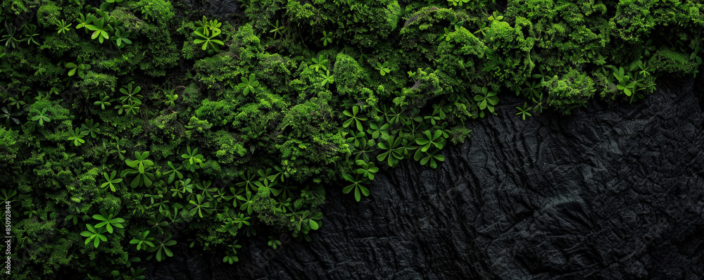 Black background with subtle, dark green moss textures. Black background with subtle, dark green moss textures.
