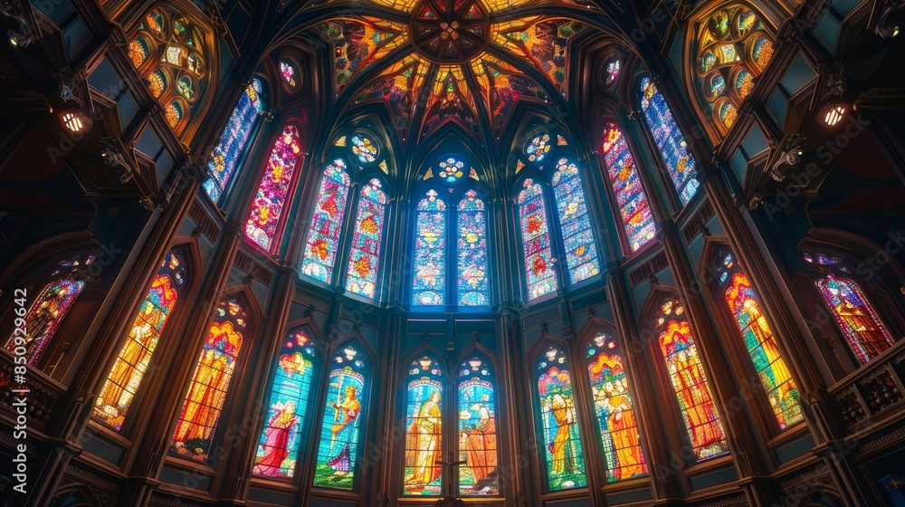 Obraz premium A large cathedral with many stained glass windows