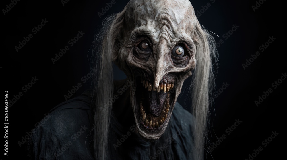 A creepy monster in the dark. Grim image of a scary undead creature. Scary horror atmosphere. A creepy monster in the dark. Grim image of a scary undead creature. Scary horror atmosphere.