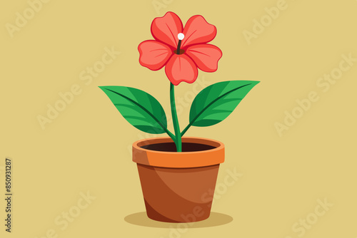 hibiscus flower in pot vector illustration