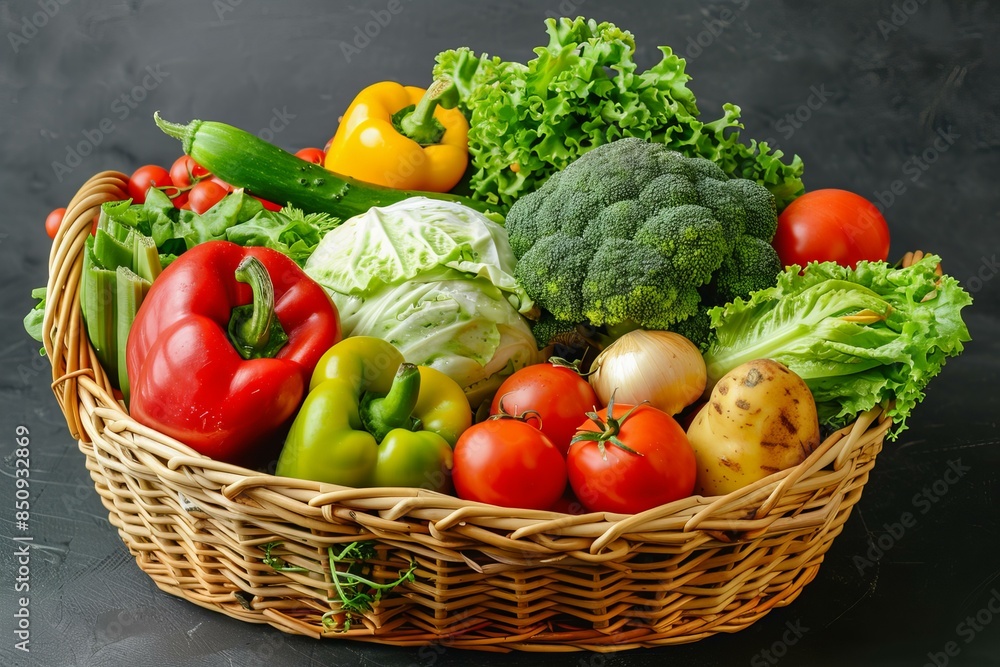 Colorful mix of fresh vegetables in a basket, ideal for healthy eating and nutrition concepts Colorful mix of fresh vegetables in a basket, ideal for healthy eating and nutrition concepts