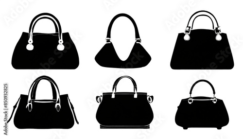 schwarze Silhouette Kontrast handtasche set icon isoliert auf weißen Hintergrund, Freistelle photo