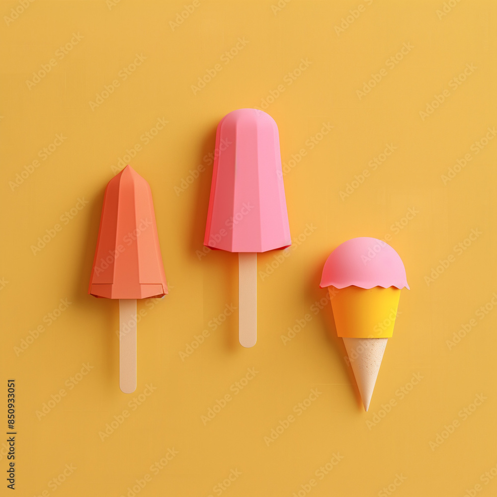 ice cream on a sticks in different coloures.Minimal creative food concept.Flat lay ice cream on a sticks in different coloures.Minimal creative food concept.Flat lay