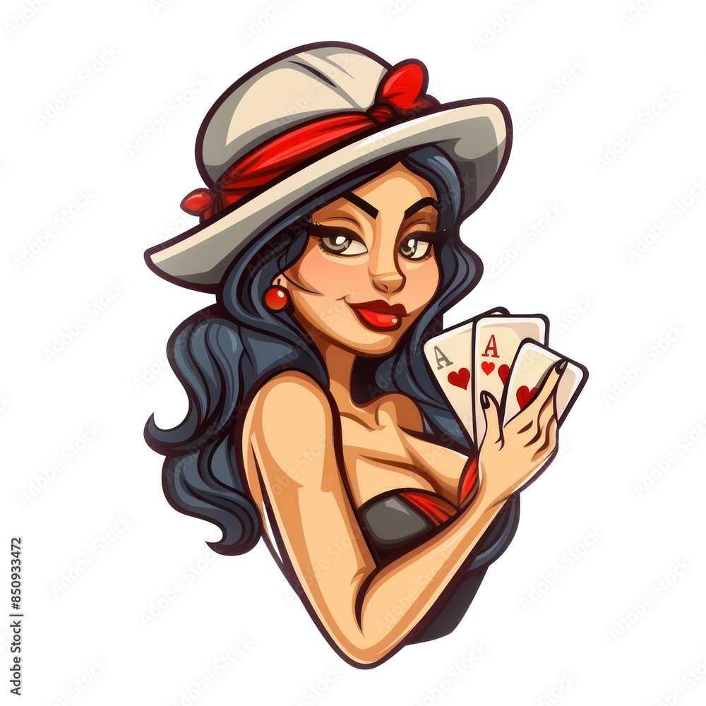 woman with poker cards mascot isolated on transparent background woman with poker cards mascot isolated on transparent background