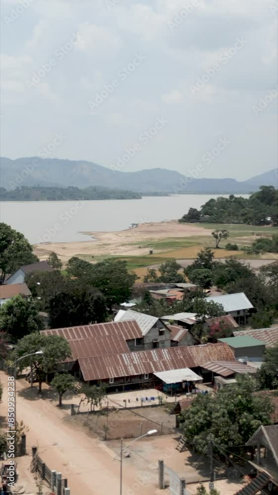 bird's eye view nature panoramic on the plain near lake and mountains in vietnam bird's eye view nature panoramic on the plain near lake and mountains in vietnam