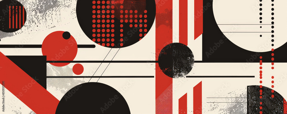 Obraz premium Geometric background with bold, abstract lines and shapes in black and red.