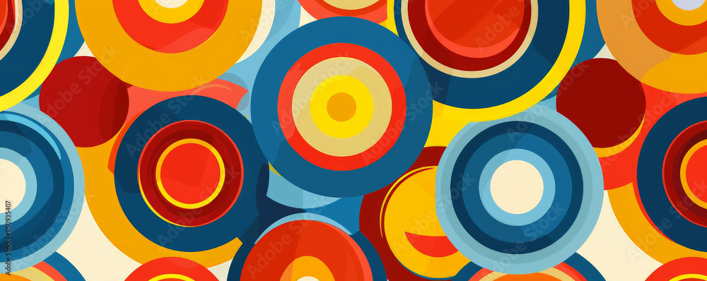 Geometric background with bright, concentric circles in primary colors. Geometric background with bright, concentric circles in primary colors.