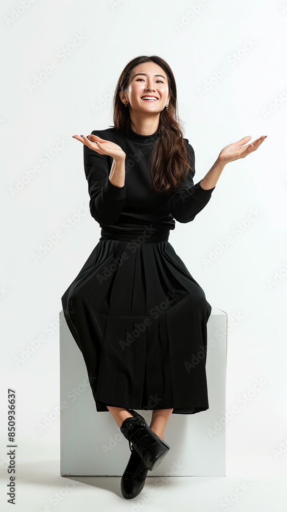 Corporate Portrait: Businesswoman on White Box with Hands Raised
Corporate Portrait: Businesswoman on White Box with Hands Raised