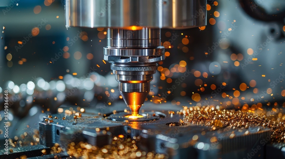 A machine is cutting metal with sparks flying out A machine is cutting metal with sparks flying out