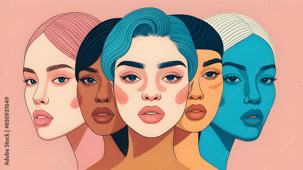 Multicultural Beauty: Diverse Women's Portraits in Vibrant Colorful Modern Art Abstract Illustration Celebrating Diversity and Unity Multicultural Beauty: Diverse Women's Portraits in Vibrant Colorful Modern Art Abstract Illustration Celebrating Diversity and Unity