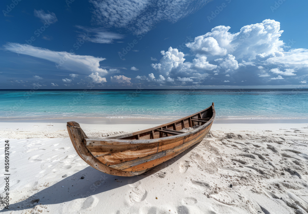 traditional canoe on a white sand beach traditional canoe on a white sand beach