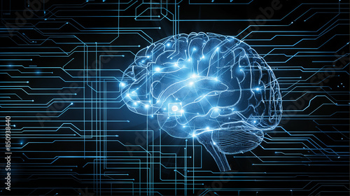 Human Brain with Circuits Board pattern, AI Techonology, Concept of Deep Neural Network, Generative AI, Anatomy