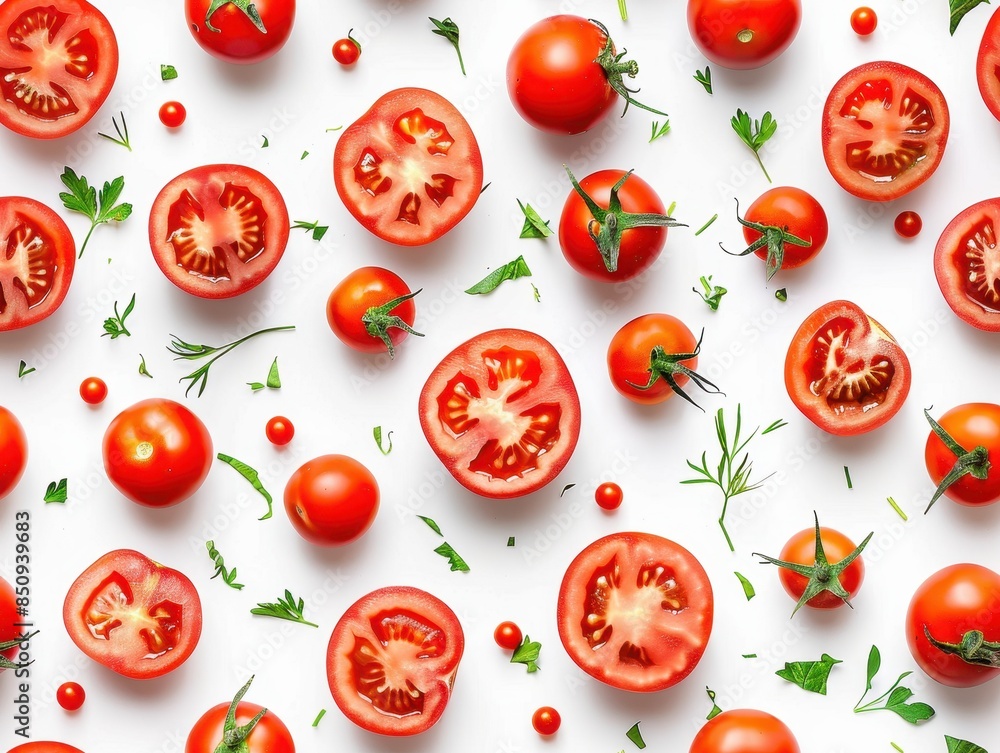 Fototapeta premium Fresh Red Tomatoes seamless Pattern.
