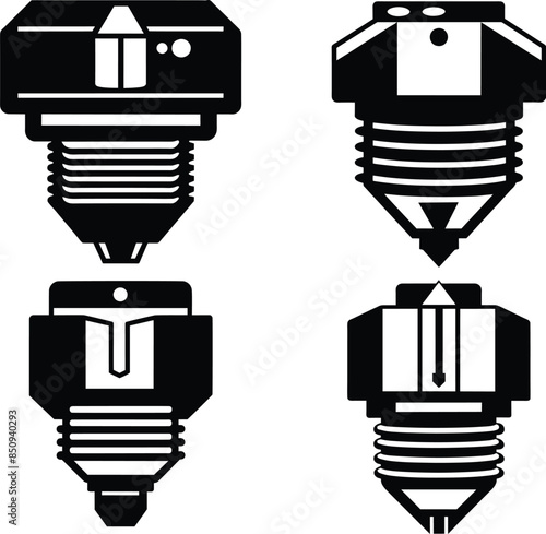 3d printer filament icon set in black over white, generative ai