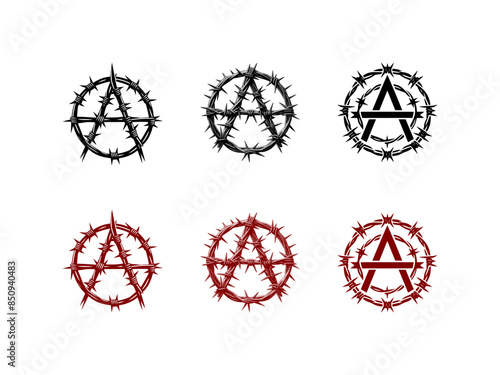 vector set of barbed wire in the shape of letter A or anarchy icon (artwork 1)