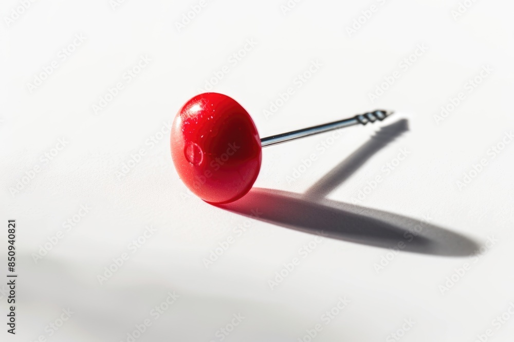 A single cherry sits atop a metal screw in this close-up photograph A single cherry sits atop a metal screw in this close-up photograph