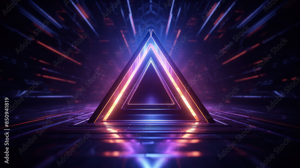 Neon Geometric Shapes. Abstract Futuristic Background. Generative AI Neon Geometric Shapes. Abstract Futuristic Background. Generative AI
