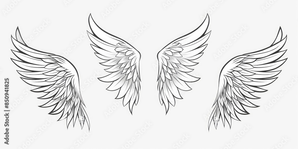 Fototapeta premium Three colorful wings on a clean white background