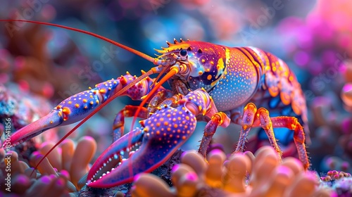 Vivid Lobster in Dreamy Underwater World with Electric Hues