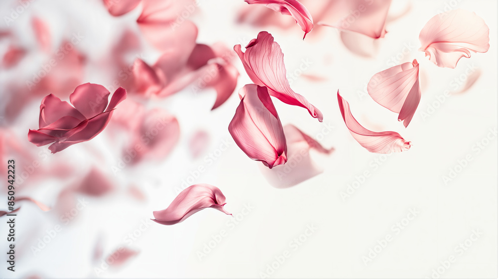 Close-up of Pink Rose Flower Petals Blossom Flying in the Air, Romantic Valentine's Background Close-up of Pink Rose Flower Petals Blossom Flying in the Air, Romantic Valentine's Background