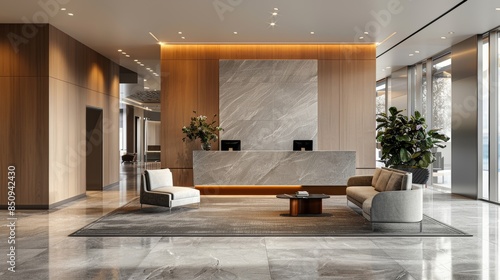 Wallpaper Mural A modern office lobby with a large wall of glass and a large potted plant Torontodigital.ca