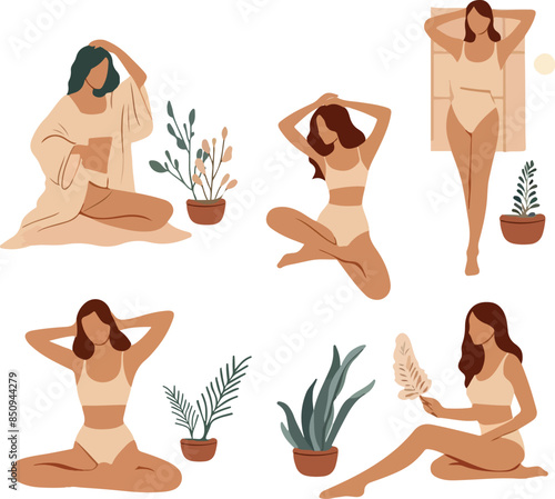 Flat illustration of women in wellness moment