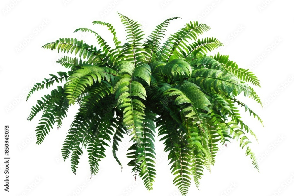 A close-up shot of a single plant with green leaves on a white background, perfect for use in nature or interior design themes A close-up shot of a single plant with green leaves on a white background, perfect for use in nature or interior design themes