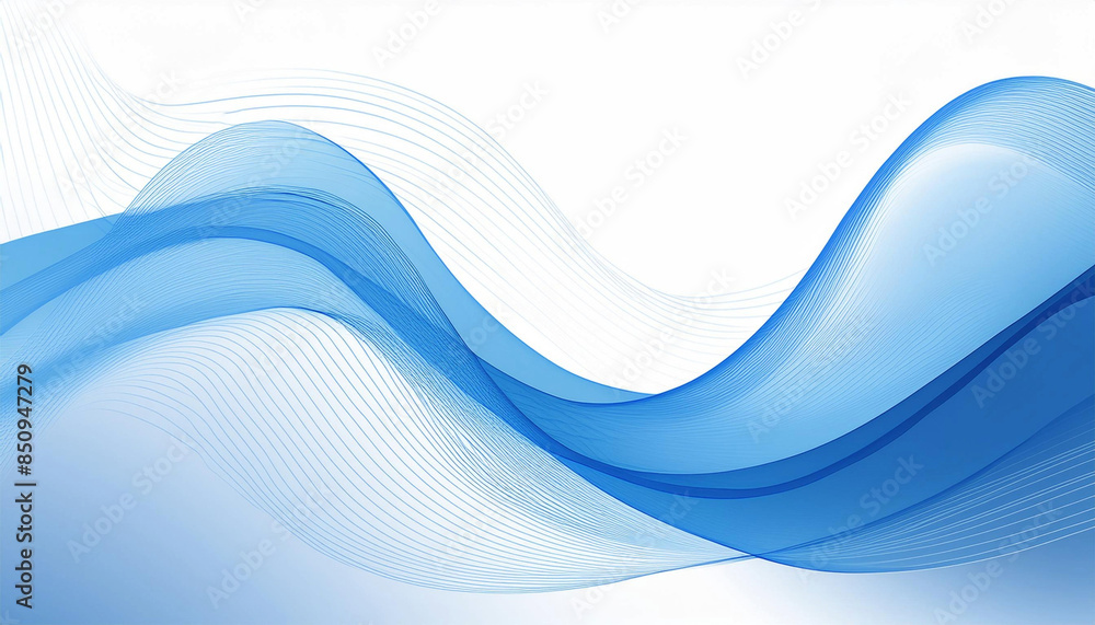 Fototapeta premium Blue abstract wave with white background, illustration.