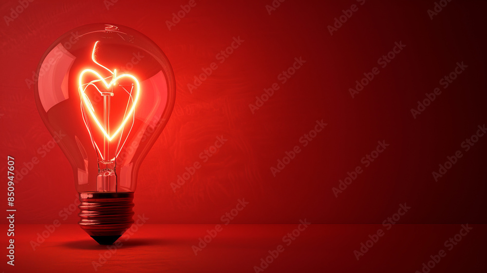 Heart-Shaped Light Bulb on Red Background
Heart-Shaped Light Bulb on Red Background