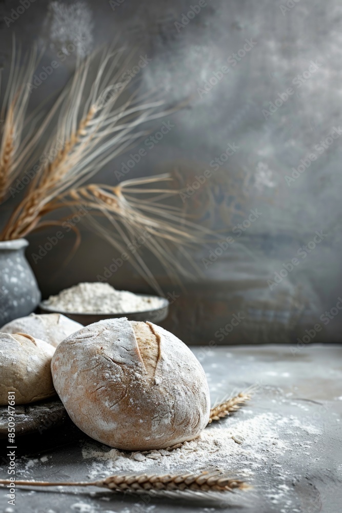 A loaf of bread sits on a table, ready to be used or displayed A loaf of bread sits on a table, ready to be used or displayed