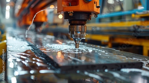 A machine is spraying water onto a metal surface