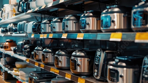 Pots and pans displayed on a store shelf