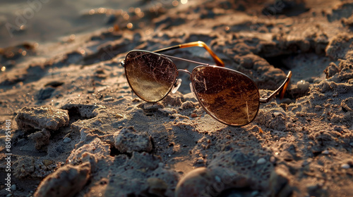 Wallpaper Mural A pair of sunglasses is sitting on the sand Torontodigital.ca