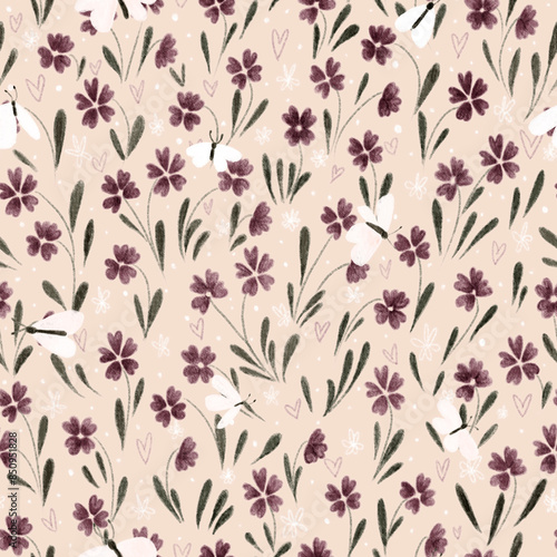 Butterflies and flowers watercolor seamless pattern for summer and fall textiles, fabrics and designs